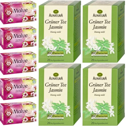 Grüner Tee Jasmin 20ST 30G x 4 STÜCK + Teekanne Malve Hibiskus Tee 20 x 2 gramm x 5 er Pack von Pufai