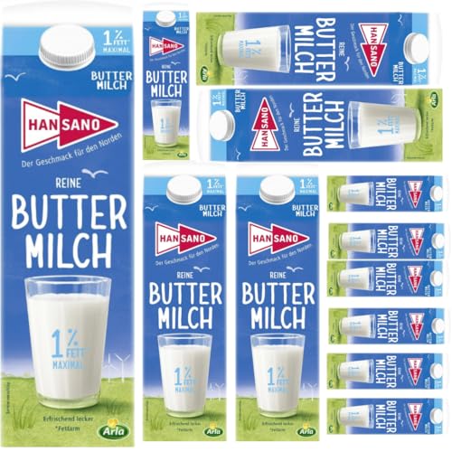 Hansano Frische Buttermilch 1% Fett Milch 1000 mililiter x 12 Stück [Frischegarantie] von Pufai