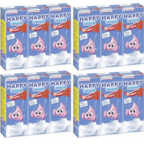 Happy Kiddis Drink Erdbeer milch Erdbeergetränk 200 Mililiter x 12 Dose Mit Pufai Grocery von Pufai