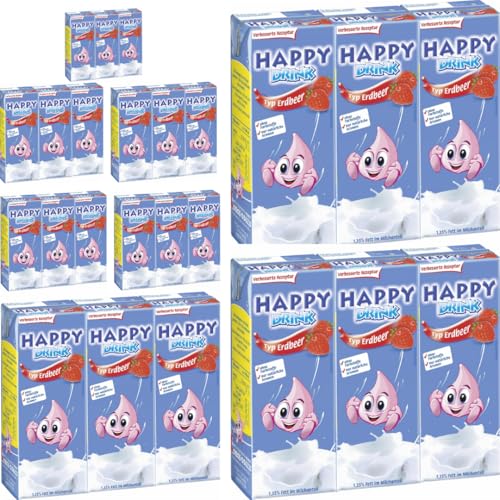 Happy Kiddis Drink Erdbeer milch Erdbeergetränk 200 Mililiter x 24 Dose Mit Pufai Grocery von Pufai