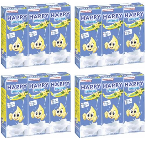 Happy Kiddis Drink Vanille milch Vanillegetränk 200 Mililiter x 12 Dose Mit Pufai Grocery von Pufai