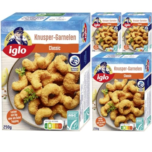 Iglo ASC Knusper-Garnelen Classic knackig feste Garnelen in krosser Panade 250 Gramm, 4 Er von Pufai