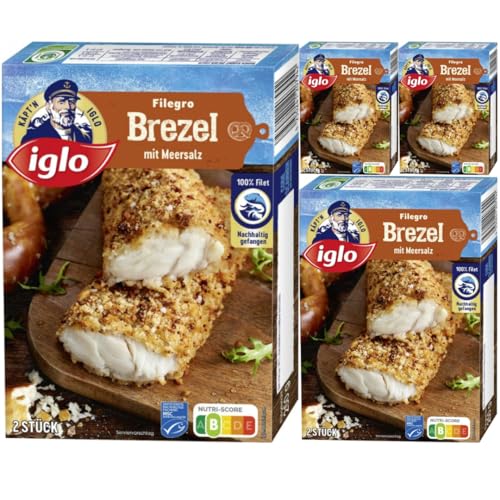 Iglo Filegro Brezel Panade mit Meersalz Fisch-Filets 250 Gramm, 4 Er von Pufai