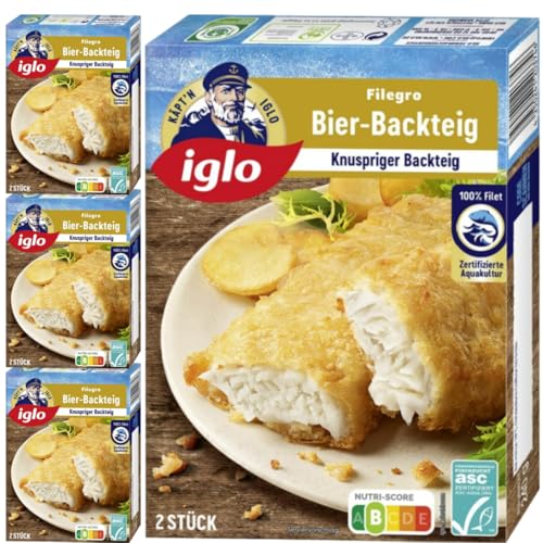 Iglo Filegro knuspriger Bier-Backteig Fisch-Filets 240 Gramm, 4 Er von Pufai