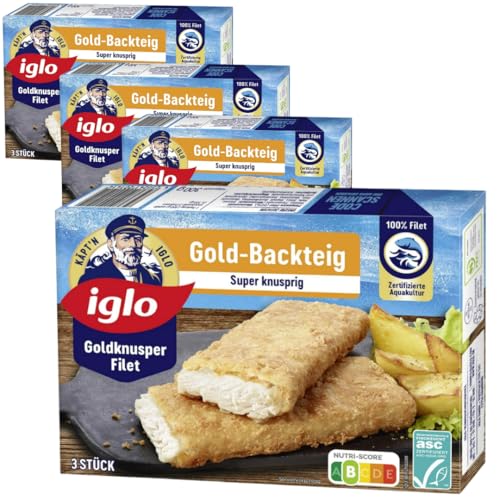 Iglo Goldknusper Filets Gold-Backteig 300 Gramm, 4 Er von Pufai