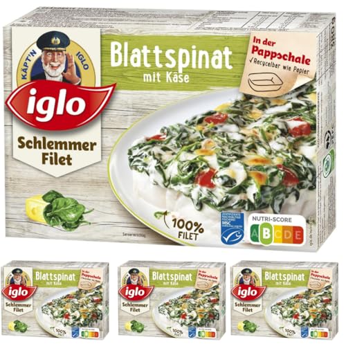 Iglo Schlemmer Filet Blattspinat mit Käse Fisch Filet 380 Gramm, 4 Er von Pufai