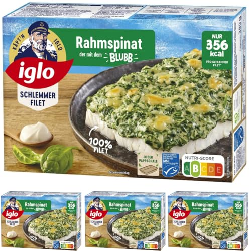 Iglo Schlemmer Filet Rahmspinat Fisch Filet 380 Gramm, 4 Er von Pufai