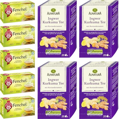 Ingwer Kurkuma Tee mit Koriandersamen 20ST 40G x 4 Packungen + Teekanne Fenchel Tee 20 x 3 gramm x 5 er Pack von Pufai