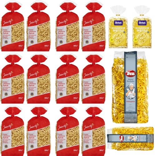 Jeden Tag Original schwäbische Spätzle 500 Gramm x 12 STÜCK + Tress Original Hausmacher Schabspätzle 500 Gramm x 2 Stück, Birkel's No. 1 Schwäbische Spätzle Pasta Nudeln 500 gramm x 2 Stück von Pufai