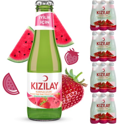KIZILAY Natürliches Mineralwasser mit Wassermelonen-Erdbeer-Geschmack, reichhaltiges Mineralwasser mit Bikarbonat und Natrium x 24 Flaschen mit pufai grocery von Pufai