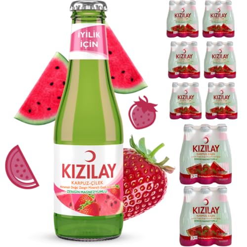 KIZILAY Natürliches Mineralwasser mit Wassermelonen-Erdbeer-Geschmack, reichhaltiges Mineralwasser mit Bikarbonat und Natrium x 48 Flaschen mit pufai grocery von Pufai