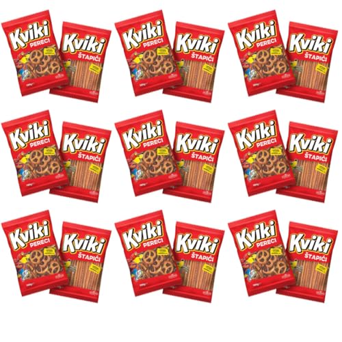 Kviki Snacks Doppelpack 9 er Mini Brezeln, 9er SalzstangenCrackers, 100 Gramm Tüte, insgesamt 18 Pakete von Pufai