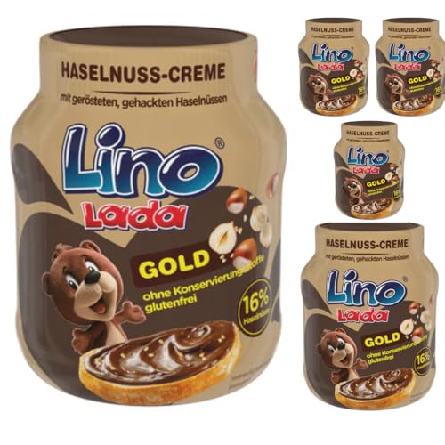 Lino Lada Gold- Milch und Haselnuss Creme Chocolate Spreads Schokoladenaufstriche 350 Gramm x 5 STÜCK mit Pufai Grocery von Pufai