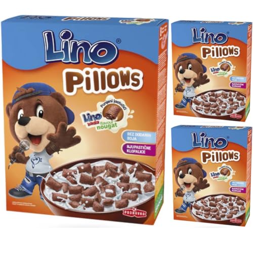 Lino Pillows mit dunkler Lino Lada Füllung Muesli Cornflakes Cerealien 250 gramm x 3 Schachtel von Pufai