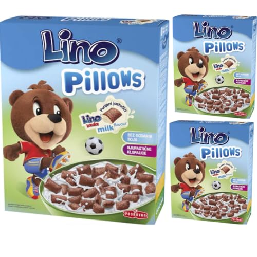 Lino Pillows mit weißer Lino Lada Füllung Muesli Cornflakes Cerealien 250 gramm x 3 Schachtel von Pufai