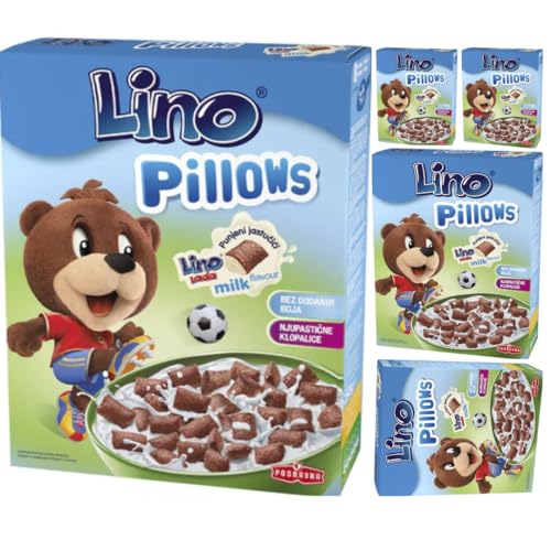 Lino Pillows mit weißer Lino Lada Füllung Muesli Cornflakes Cerealien 250 gramm x 5 Schachtel von Pufai