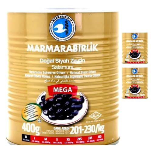 Marmarabirlik Schwarze Oliven Mega trocken Satteloliv schwarze Olive Sole getrocknet Eingelegte Oliven 400 gr X 3 STÜCK von Pufai