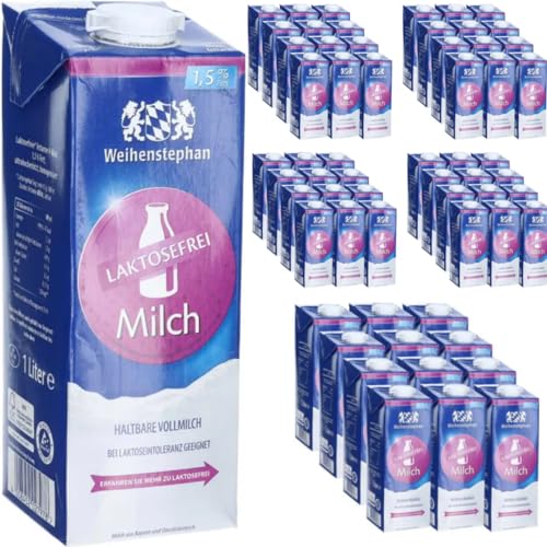 Milch Weihenstephan fettarme H-Milch 1,5% Fett laktosefrei, je 1 Liter, 60 Stück + Pufai von Pufai