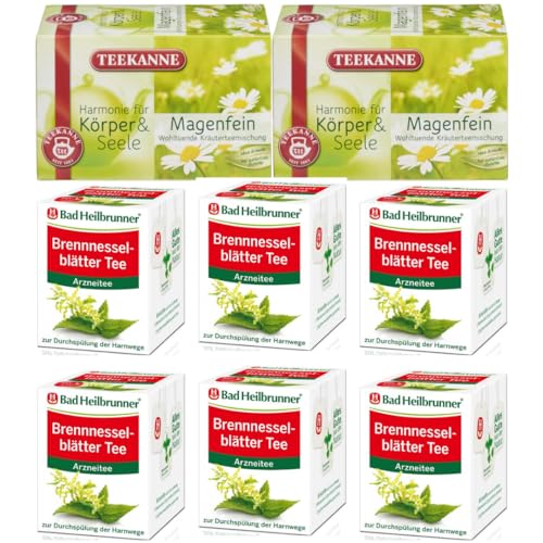 Mit PUFAI GROCERY, Bad Heilbrunner Brennnesselblätter Tee 8ST 16G x 6 Packungen + Teekanne Magenfein Tee 20 x 2 gramm x 2 er Pack von Pufai