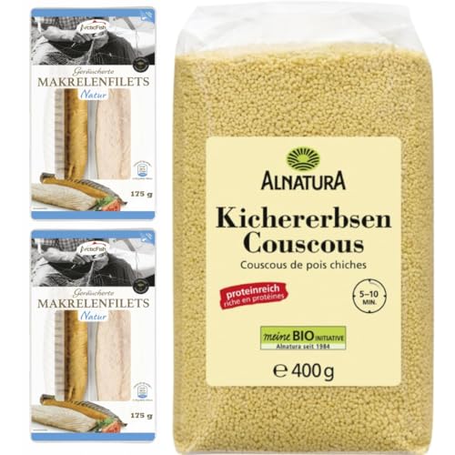 Mit Pufai Grocery, ArcticFish Makrelenfilets geräuchert Natur 175 Gramm x 2er, Kichererbsen Couscous 400 Gramm x 1 STÜCK von Pufai