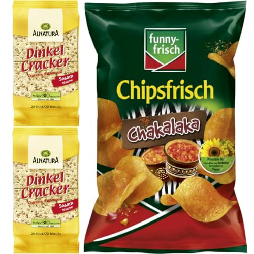 Mit Pufai Grocery, Dinkel Cracker Sesam 100 Gramm x 2er, Funny-frisch Chipsfrisch Chakalaka Chips Cracker 150 gramm von Pufai