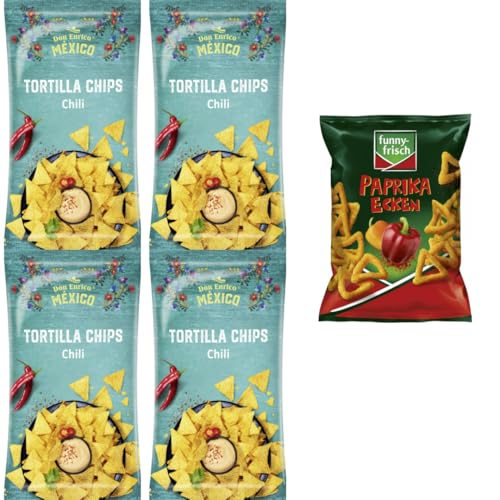 Mit Pufai Grocery, Don Enrico Mexico Tortilla Chips Chili 175 gr x 4er, Funny-frisch Paprika Ecken Chips Cracker 75 gramm von Pufai