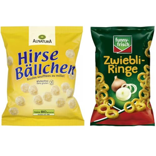 Mit Pufai Grocery, Hirsebällchen 75 gramm + Funny-frisch Zwiebli-Ringe Chips Cracker 80 gramm x 1 Stück von Pufai