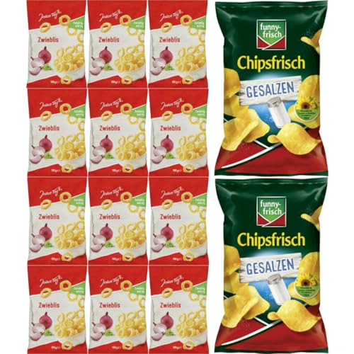 Mit Pufai Grocery, Jeden Tag Zwieblis 100 Gramm x 12er + Funny-frisch Chipsfrisch gesalzen Chips Cracker 150 gramm x 2 Stück von Pufai