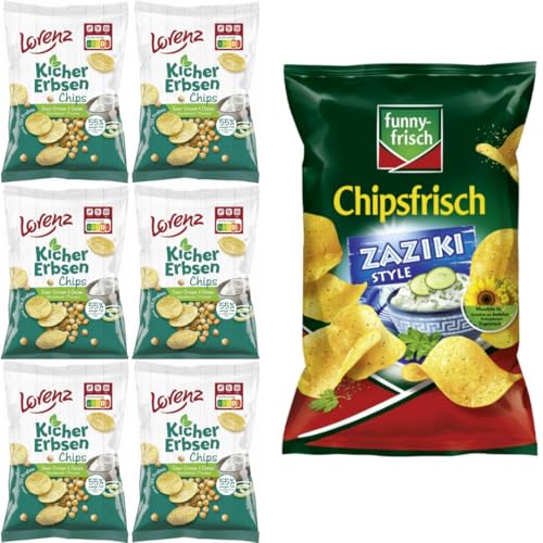 Mit Pufai Grocery, Kichererbsen Chips Sour Cream & Onion 85 gr x 6er, Funny-frisch Chipsfrisch Zaziki Style Chips Cracker 150 gramm von Pufai