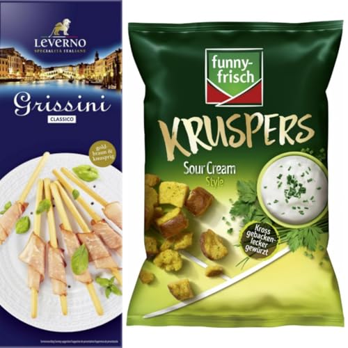 Mit Pufai Grocery, Leverno Grissini classico 125 Gramm, Funny-frisch Kruspers Sour Cream Chips Cracker 120 gramm x 1 Stück von Pufai