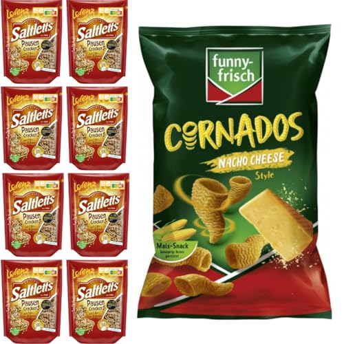 Mit Pufai Grocery, Lorenz Saltletts Pausen Cracker 100 Gr x 8er, Funny-frisch Cornados Sweet Chili Chips Cracker 80 gramm x 1 Stück von Pufai