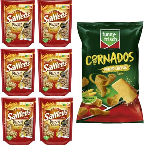 Mit Pufai Grocery, Lorenz Saltletts Pausen Cracker 100 Gramm x 6er, Funny-frisch Cornados Nacho Cheese Chips Cracker 80 gramm von Pufai