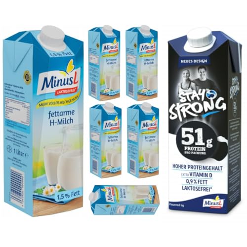 Mit Pufai Grocery, Minus L H-Milch 1,5% Fett laktosefrei 1000 Mililiter x 6 STÜCK mit L Stay Strong H-Milch Hoher Proteingehalt 1000 Mililiter von Pufai