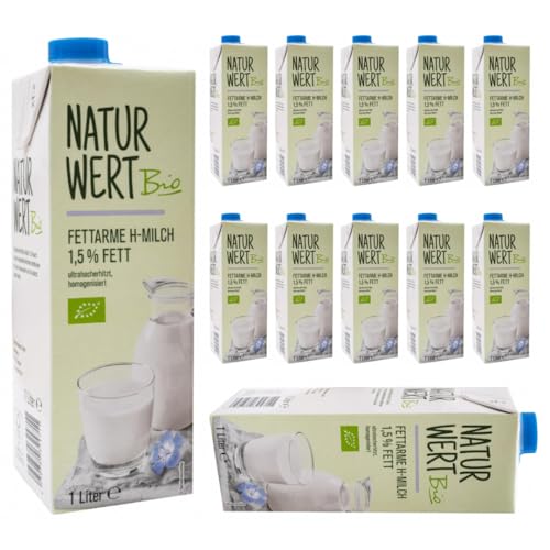 Mit Pufai Grocery, NaturWert fettarme Haltbare Milch 1,5% Fett haltbare Milch 1000 Mililiter x 12 Stück von Pufai