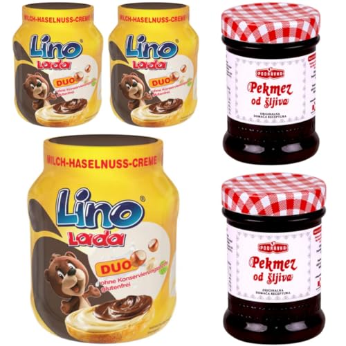 Mit Pufai Grocery, Pflaumenmus 350 Gramm x 2 Stück Lino Lada Duo - Milch und Haselnuss Creme Chocolate Spreads Schokoladenaufstriche 350 Gramm x 3 STÜCK von Pufai