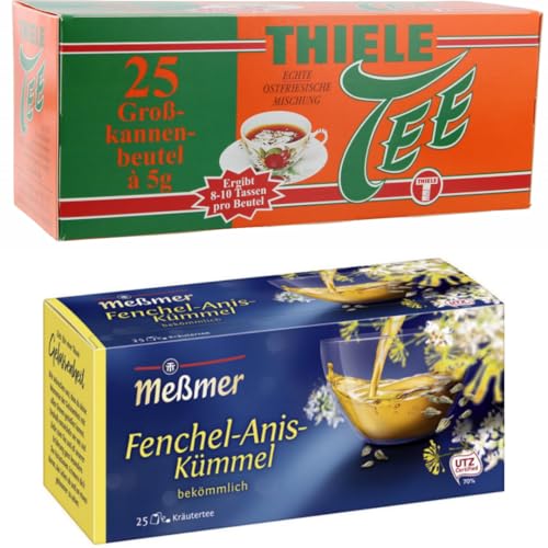 Mit Pufai Grocery, Thiele Tee Echte ostfriesische Mischung Großkannenbeutel 25 x 5gr, + Meßmer Tee Fenchel-Anis-Kümmel Tee 25 ST x 1 er Pack von Pufai