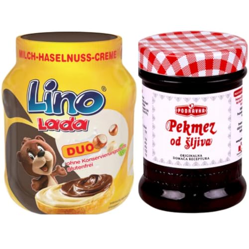 Mit Pufai Grocery,Pflaumenmus 350 Gramm Glas + Lino Lada Duo Milch und Haselnuss Creme Chocolate Spreads Schokoladenaufstriche 350 Gramm von Pufai