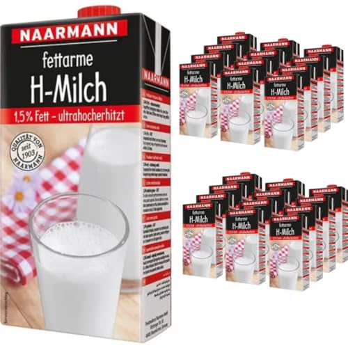 Naarmann Milch fettarme H-Milch 1,5% Fett Haltbare Milch, je 1 Liter, 24 Stück + pufai von Pufai