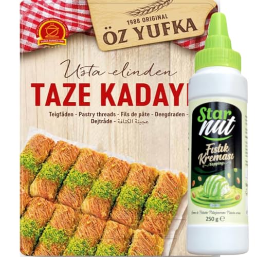 OZYUFKA Frisch Teigfäden Kataifi Kadayıf Shredded Fillo Teig Gebäck Kadaifi Fäden Taze Kadayif für Dubai-Schokolade 400 gr mit Pistazien Creme 250 Gramm tube von Pufai