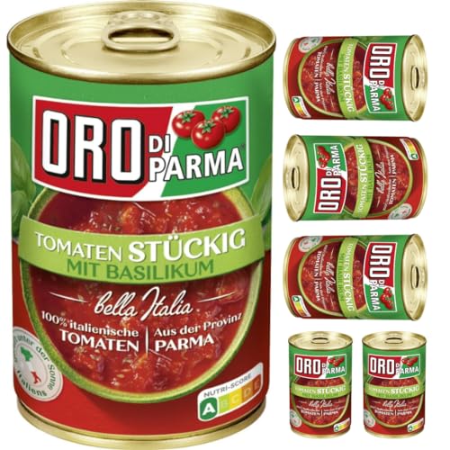 Pufai Oro di Parma Tomaten stückig mit Basilikum Pizza Soße Sauce 400 gramm x 6 STÜCK von Pufai