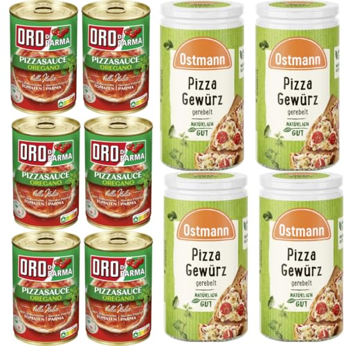 Ostmann Pizza Gewürzmischung 15 gramm x 4 Stück + Oro di Parma Pizzasauce Oregano Pizzaboden Soße Sauce Pizza Soße 400 gramm x 6 STÜCK mit Pufai Grocery von Pufai