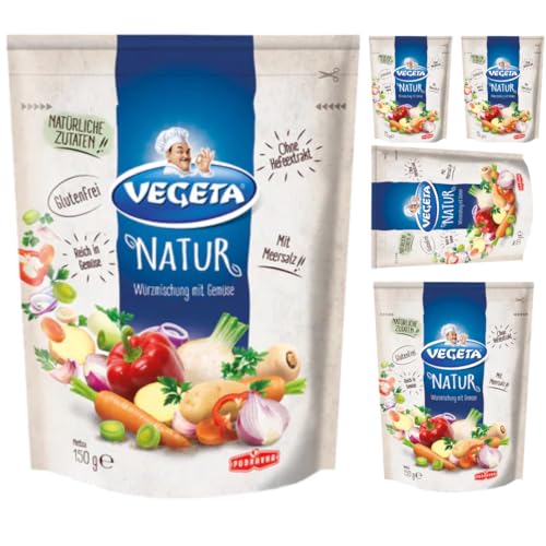 Podravka Vegeta Natur Beutel, Gemüsegewürzmischung Universelle Würzmischung mit Gemüse 150 Gramm x 5 STÜCK von Pufai