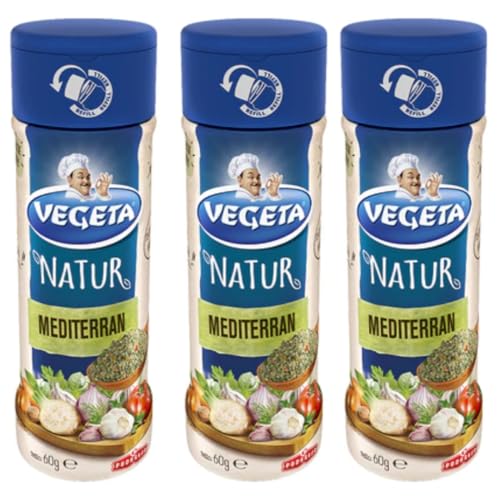 Podravka Vegeta Natur Mediterran Streuer Gemüsegewürzmischung Universelle Würzmischung mit Gemüse 60 Gramm x 3 STÜCK von Pufai