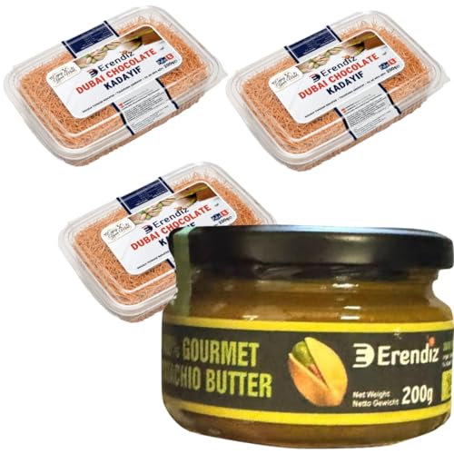 Pufai 100% Pistazienpaste 200 Gramm, Geröstet Kadaifi, Teigstrang, spezielles für Dubai-Schokolade Kadayıf, Engelshaar 200 Gramm x 3 Packs von Pufai