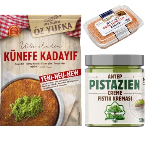 Pufai Erendiz Geröstet Kadayıf, OZYUFKA Frisch Teigfäden Kataifi Shredded Fillo Teig Gebäck Kadaifi Fäden Taze Kadayif für Dubai-Schokolade 250 gr mit Pistazien Creme 200 Gramm von Pufai