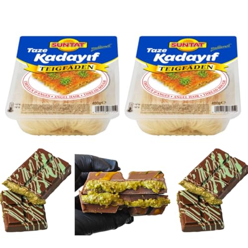 Pufai Grocery SUNTAT Gebäckfäden, frisch, Kadayif, türkischer Stil, Dessert, 400 g, 2 Packungen von Pufai