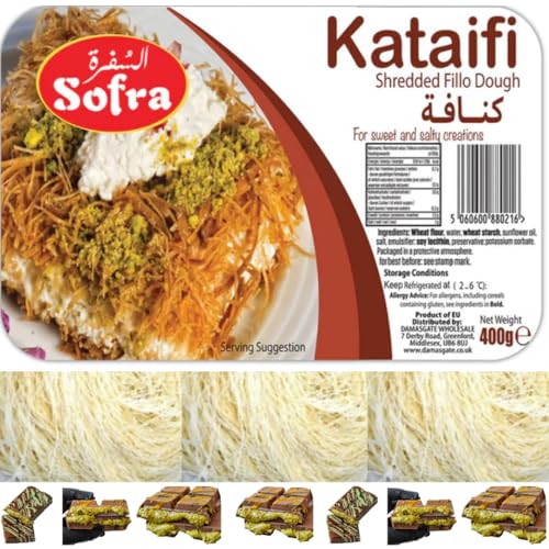 SOFRA Fresh Kataifi Shredded Fillo Teig Gebäck Kadaifi Fäden Taze Kadayıf verwenden zur Herstellung von Dubai-Schokolade, 400 g von Pufai