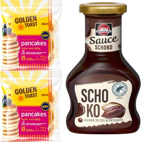 Mit Pufai Grocery, Golden Toast Pancake 240 Gramm x 2 er, Schwartau Dessert Sauce Schokolade, zum Verfeinern von Desserts und Eis, 250ml x 1 Stück von Pufai