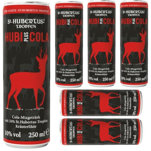 St. Hubertus Hubi plus Cola (Einweg) Krauter Likör Kräuterlikör 250 Milliliter X 6 STÜCK + Pufai von Pufai