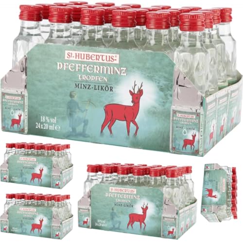 St. Hubertus Pfefferminz Tropfen Minz Likör 120 Flasche x 20 Milliliter + Pufai von Pufai